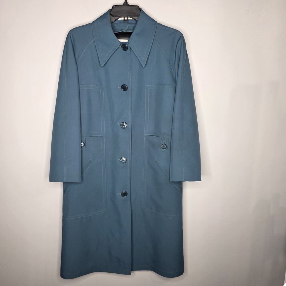 Misty Harbor Wear In Good Health Any Weather Teal Trench Coat Womens SZ 10P VTG